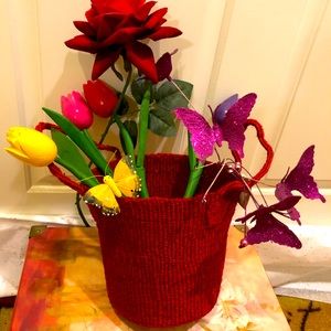 Red Hand woven basket